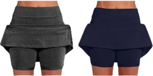 2 Pack Womens Athletic Skirts Basic Running Skorts Lightweight High Waisted Gym Workout Skirt with Built in Shorts