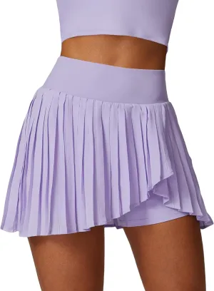 ABOCIW Womens Pleated Tennis Skirt with Shorts Pockets Irregular Layered High Waist Athletic Workout Golf Skorts Skirts