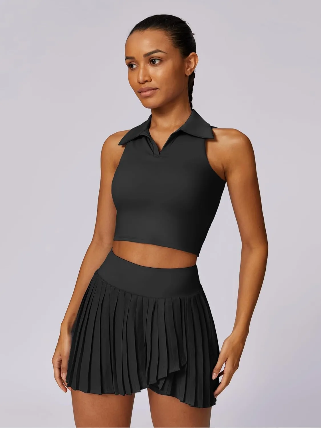 ABOCIW Womens Pleated Tennis Skirt with Shorts Pockets Irregular Layered High Waist Athletic Workout Golf Skorts Skirts