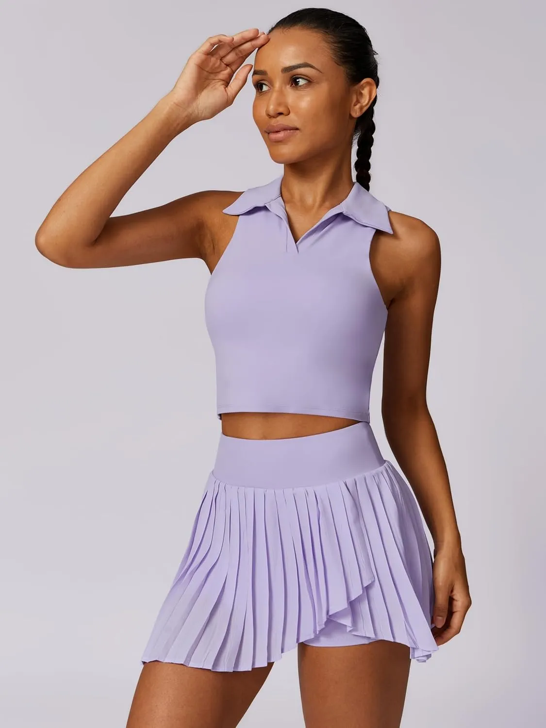 ABOCIW Womens Pleated Tennis Skirt with Shorts Pockets Irregular Layered High Waist Athletic Workout Golf Skorts Skirts
