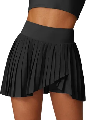 ABOCIW Womens Pleated Tennis Skirt with Shorts Pockets Irregular Layered High Waist Athletic Workout Golf Skorts Skirts