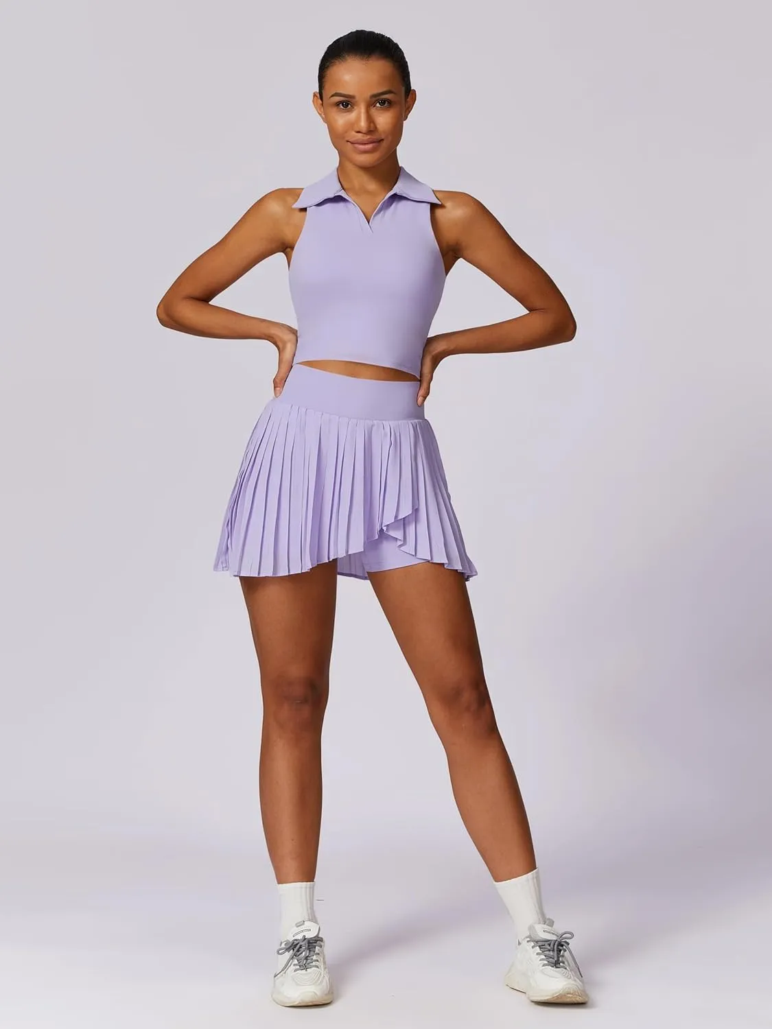 ABOCIW Womens Pleated Tennis Skirt with Shorts Pockets Irregular Layered High Waist Athletic Workout Golf Skorts Skirts