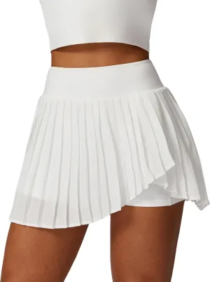 ABOCIW Womens Pleated Tennis Skirt with Shorts Pockets Irregular Layered High Waist Athletic Workout Golf Skorts Skirts