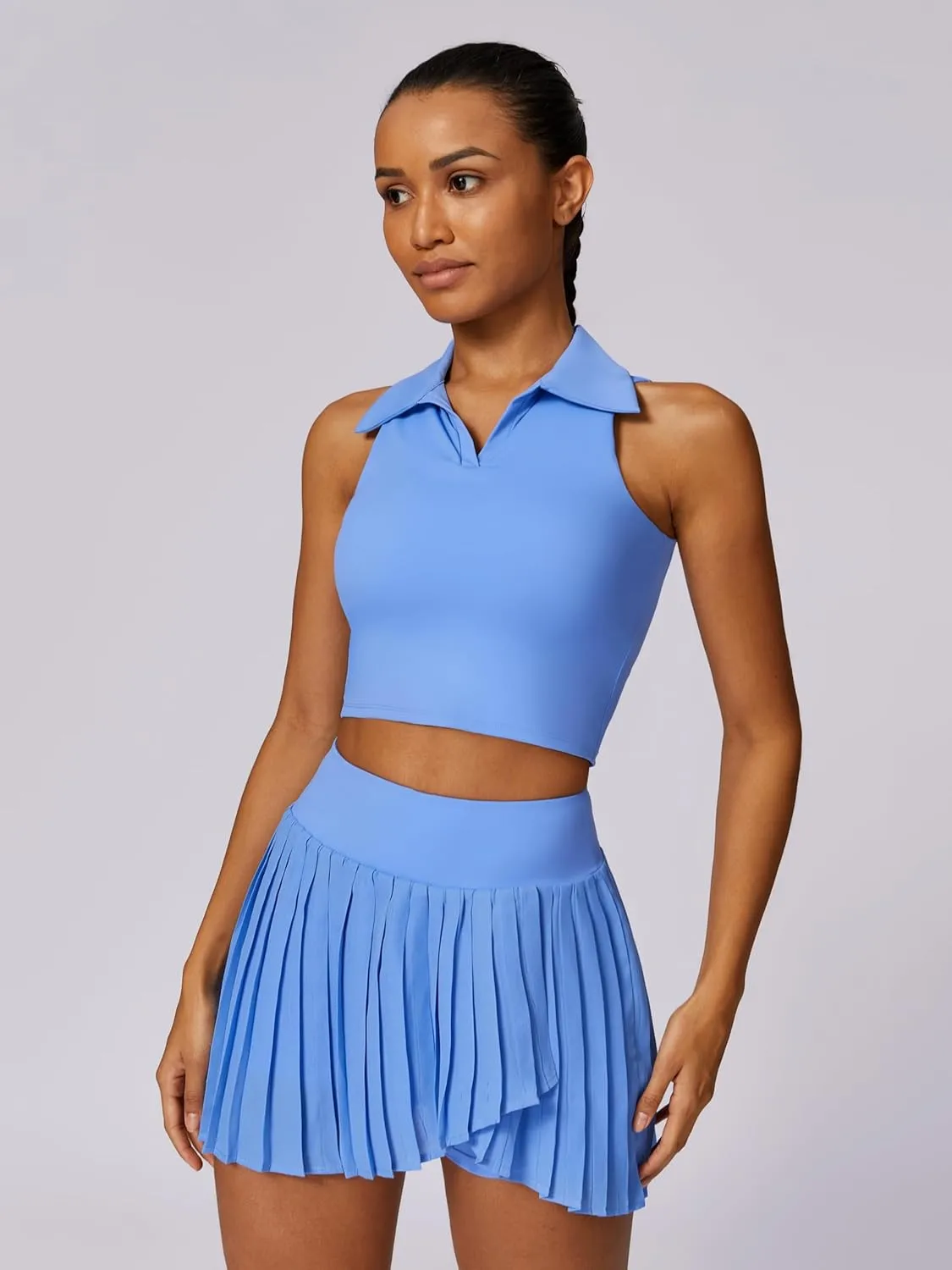 ABOCIW Womens Pleated Tennis Skirt with Shorts Pockets Irregular Layered High Waist Athletic Workout Golf Skorts Skirts