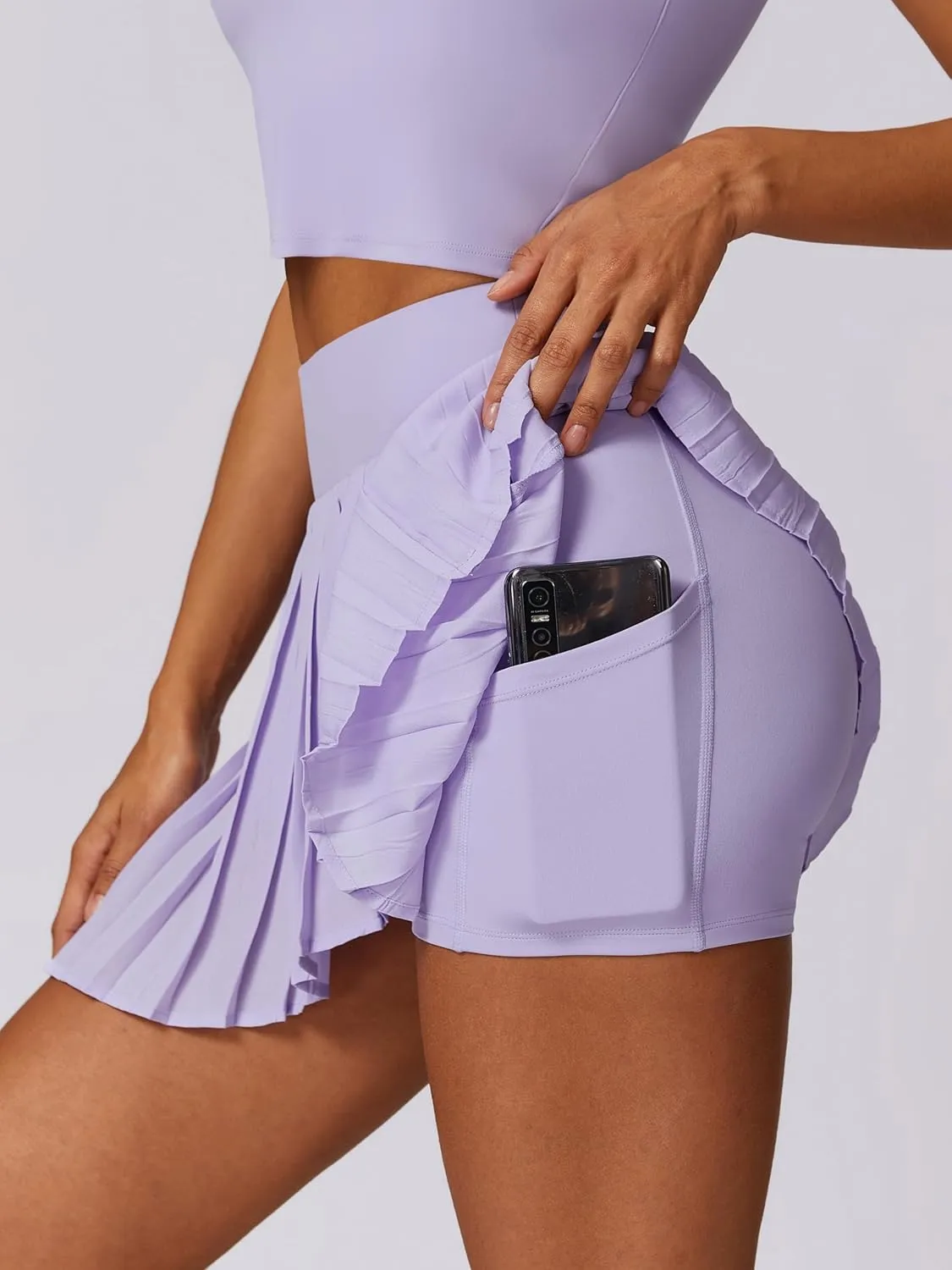 ABOCIW Womens Pleated Tennis Skirt with Shorts Pockets Irregular Layered High Waist Athletic Workout Golf Skorts Skirts