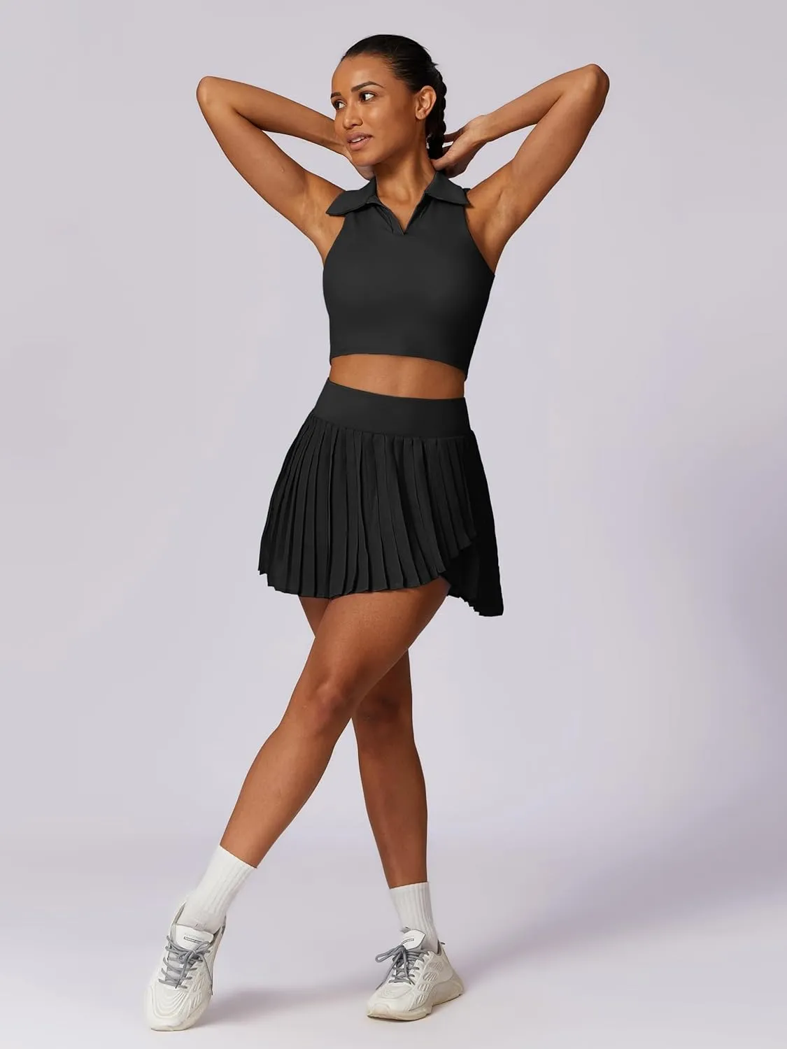 ABOCIW Womens Pleated Tennis Skirt with Shorts Pockets Irregular Layered High Waist Athletic Workout Golf Skorts Skirts