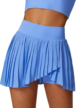 ABOCIW Womens Pleated Tennis Skirt with Shorts Pockets Irregular Layered High Waist Athletic Workout Golf Skorts Skirts