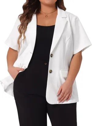 Agnes Orinda Plus Size Casual Blazers for Women Short Sleeve Notched Lapel Button Work Office Blazer Suit Jacket