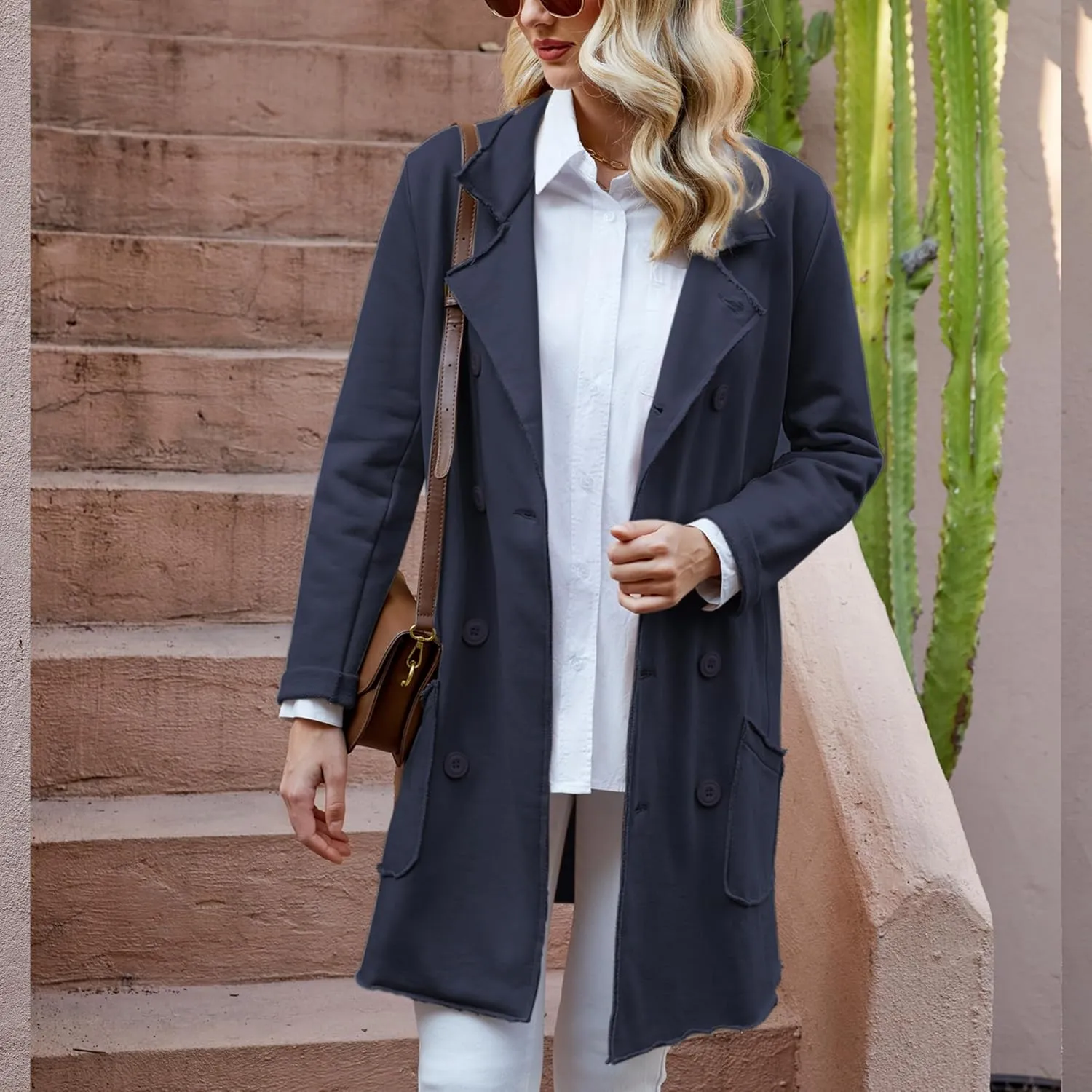Ainangua Tipperary Trench Coat Women Double Breasted Lapel Long Coat Winter Fall Fashion Fleece Jacket