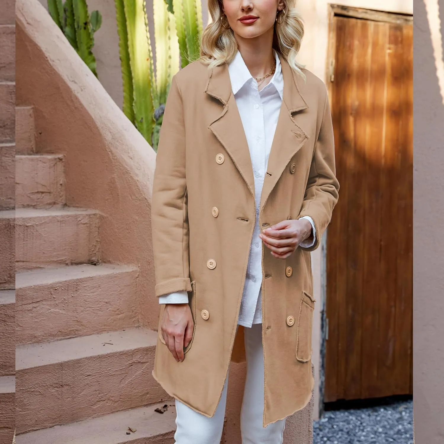 Ainangua Tipperary Trench Coat Women Double Breasted Lapel Long Coat Winter Fall Fashion Fleece Jacket