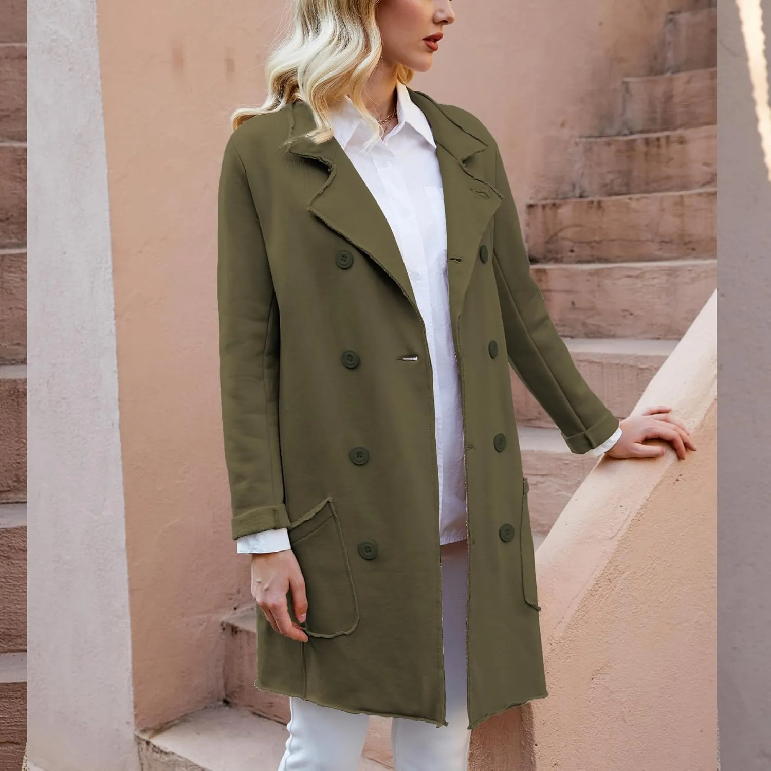 Ainangua Tipperary Trench Coat Women Double Breasted Lapel Long Coat Winter Fall Fashion Fleece Jacket