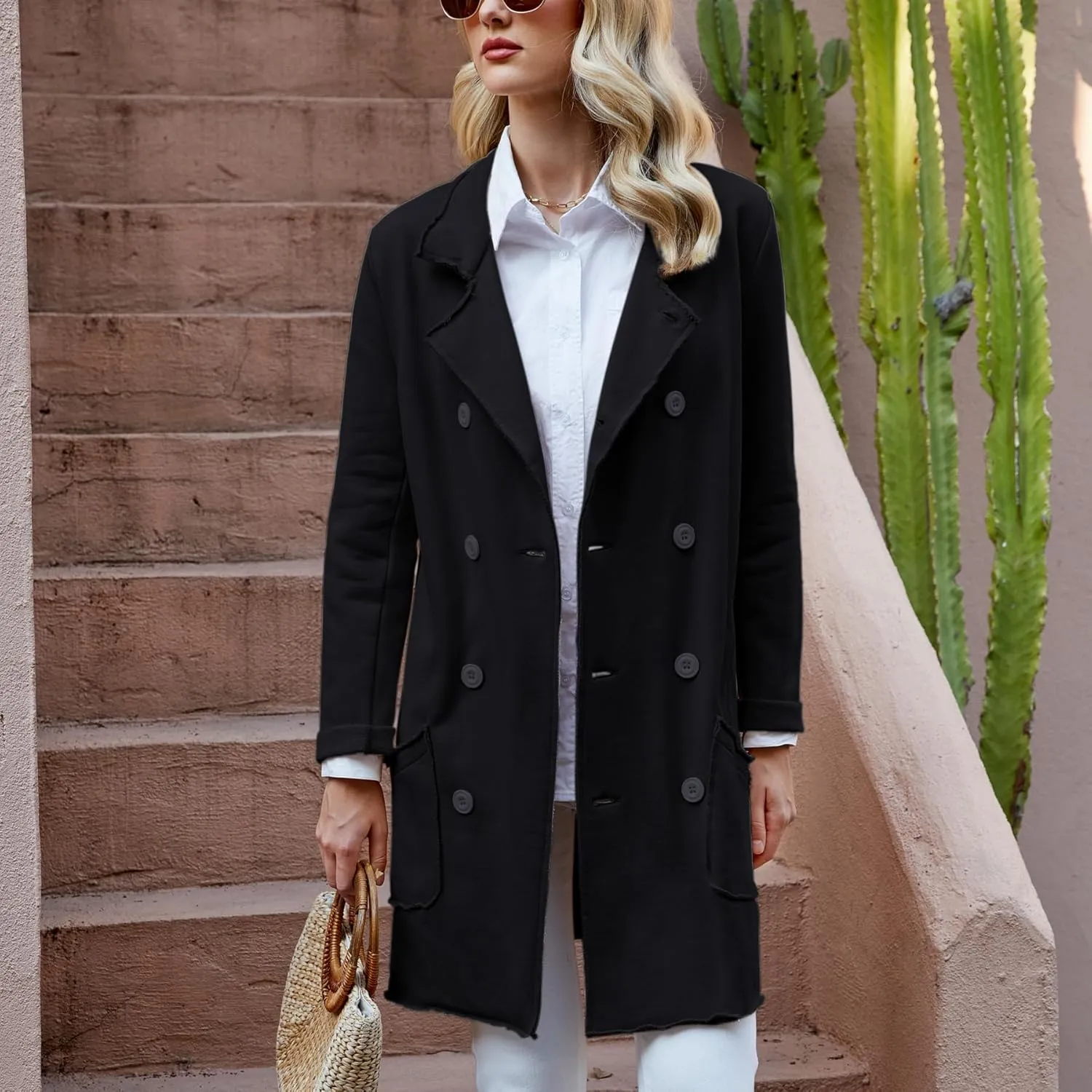 Ainangua Tipperary Trench Coat Women Double Breasted Lapel Long Coat Winter Fall Fashion Fleece Jacket