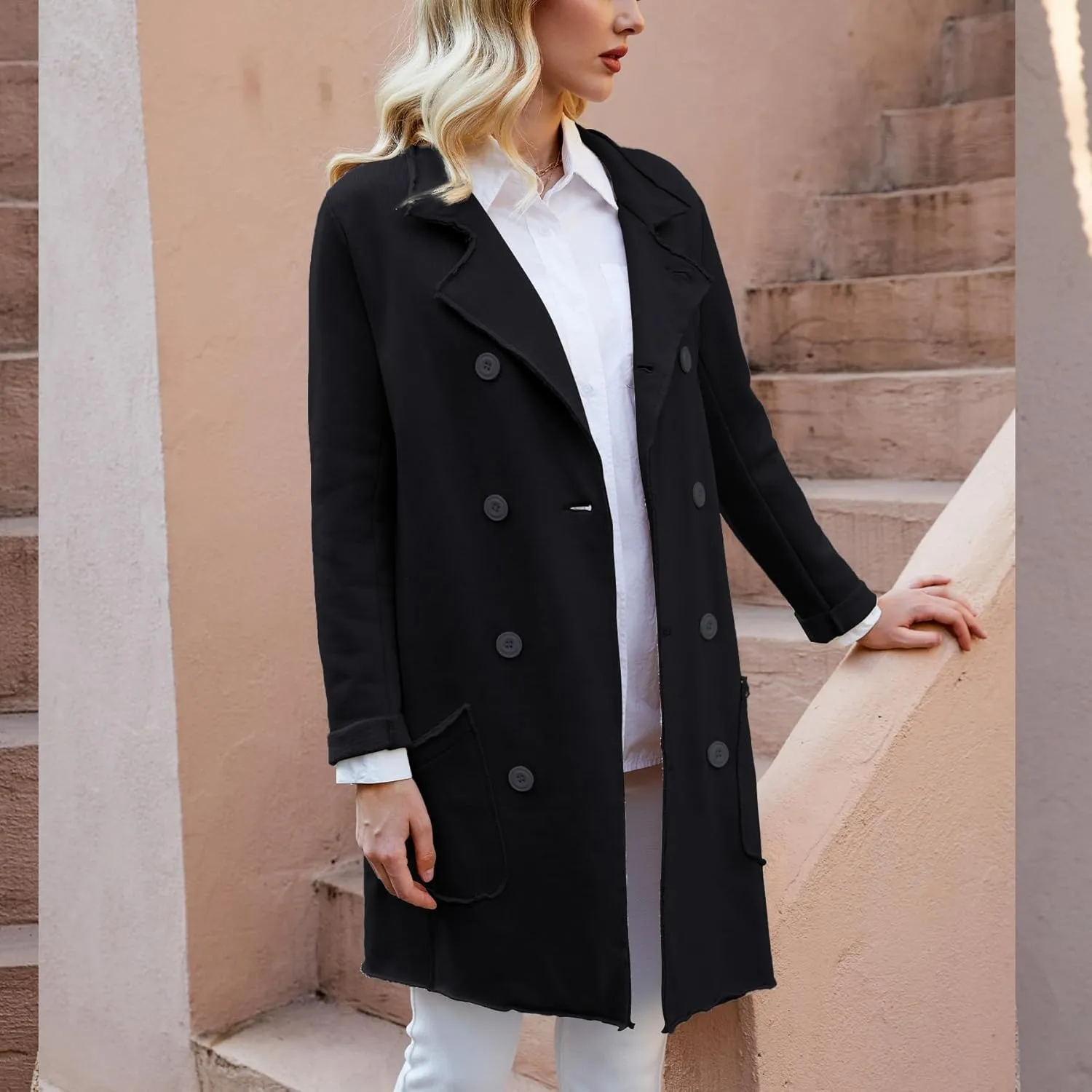 Ainangua Tipperary Trench Coat Women Double Breasted Lapel Long Coat Winter Fall Fashion Fleece Jacket
