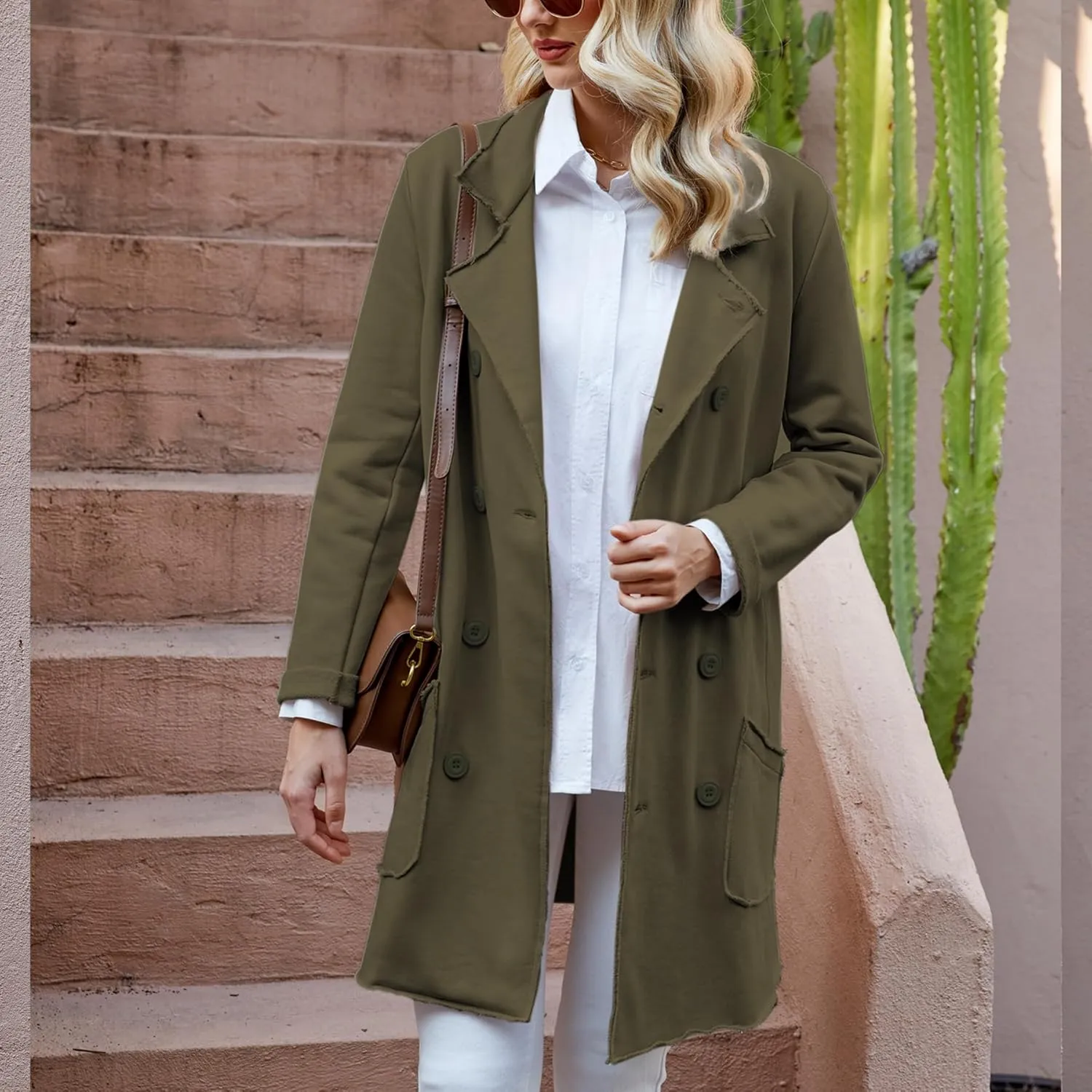 Ainangua Tipperary Trench Coat Women Double Breasted Lapel Long Coat Winter Fall Fashion Fleece Jacket