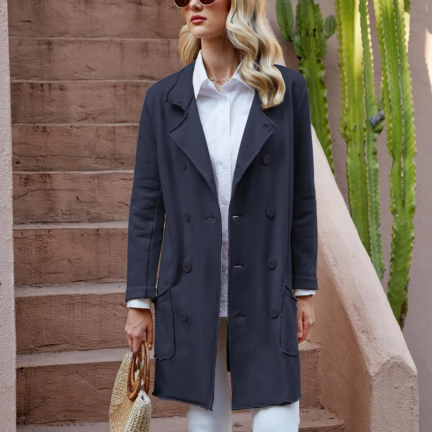 Ainangua Tipperary Trench Coat Women Double Breasted Lapel Long Coat Winter Fall Fashion Fleece Jacket