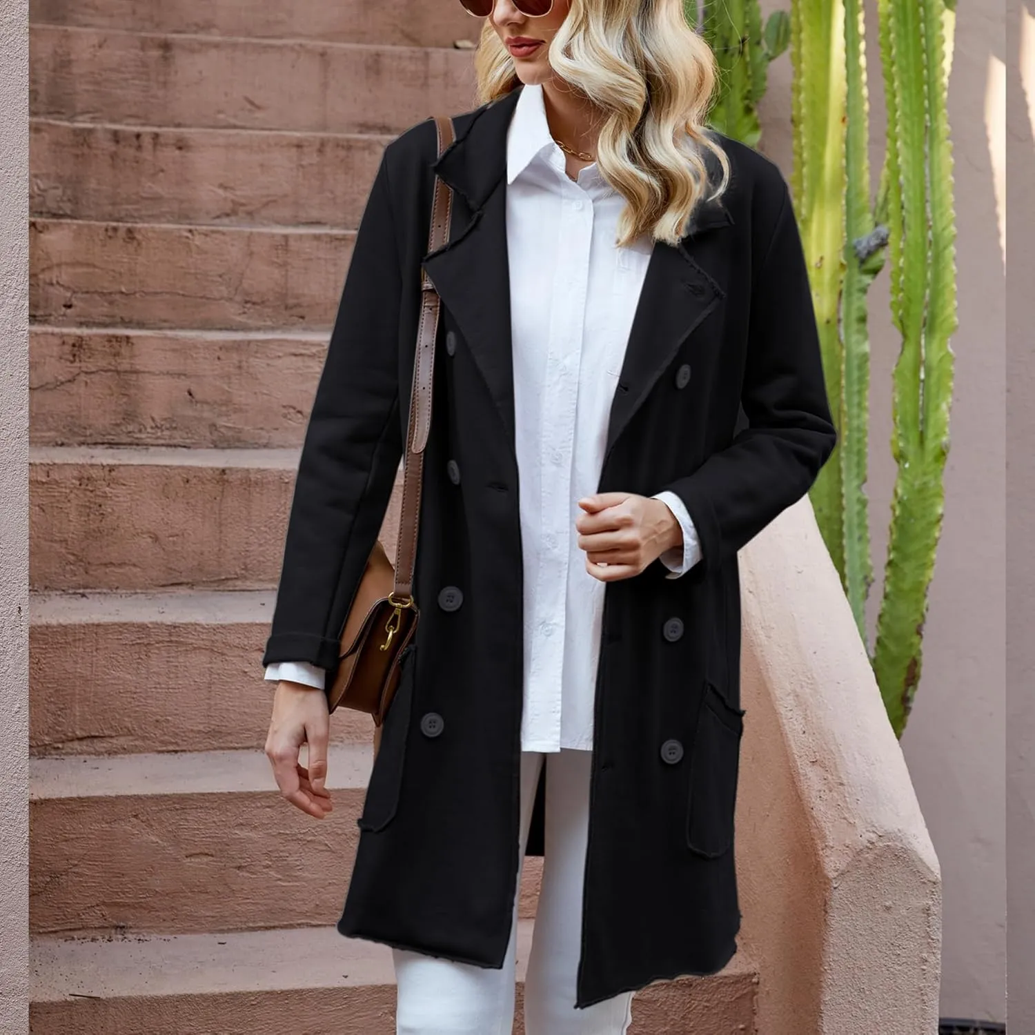 Ainangua Tipperary Trench Coat Women Double Breasted Lapel Long Coat Winter Fall Fashion Fleece Jacket