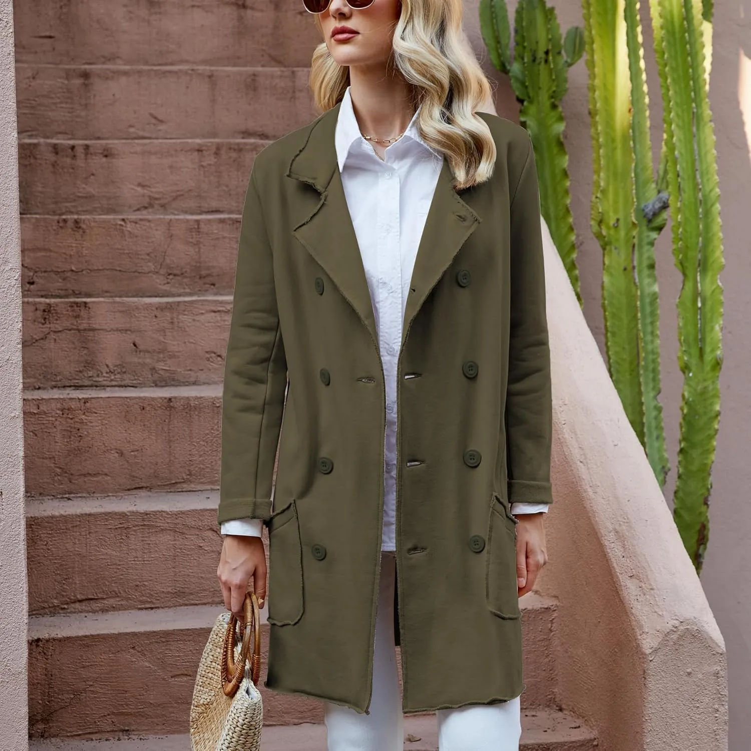 Ainangua Tipperary Trench Coat Women Double Breasted Lapel Long Coat Winter Fall Fashion Fleece Jacket