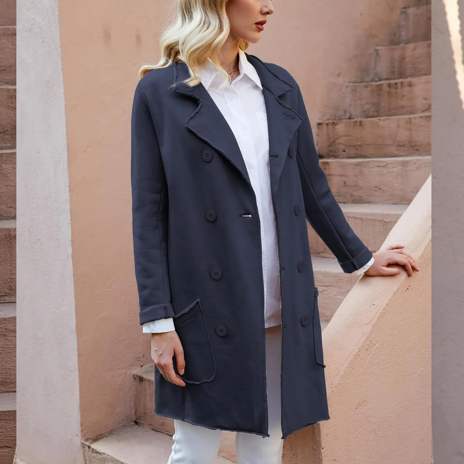 Ainangua Tipperary Trench Coat Women Double Breasted Lapel Long Coat Winter Fall Fashion Fleece Jacket