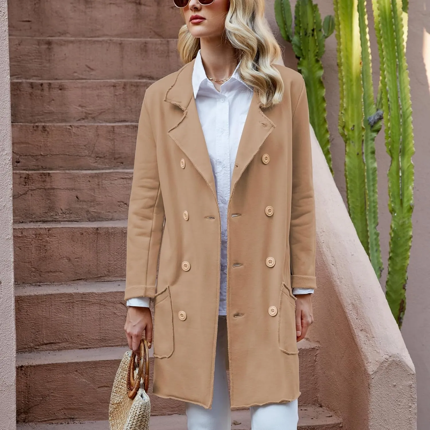Ainangua Tipperary Trench Coat Women Double Breasted Lapel Long Coat Winter Fall Fashion Fleece Jacket