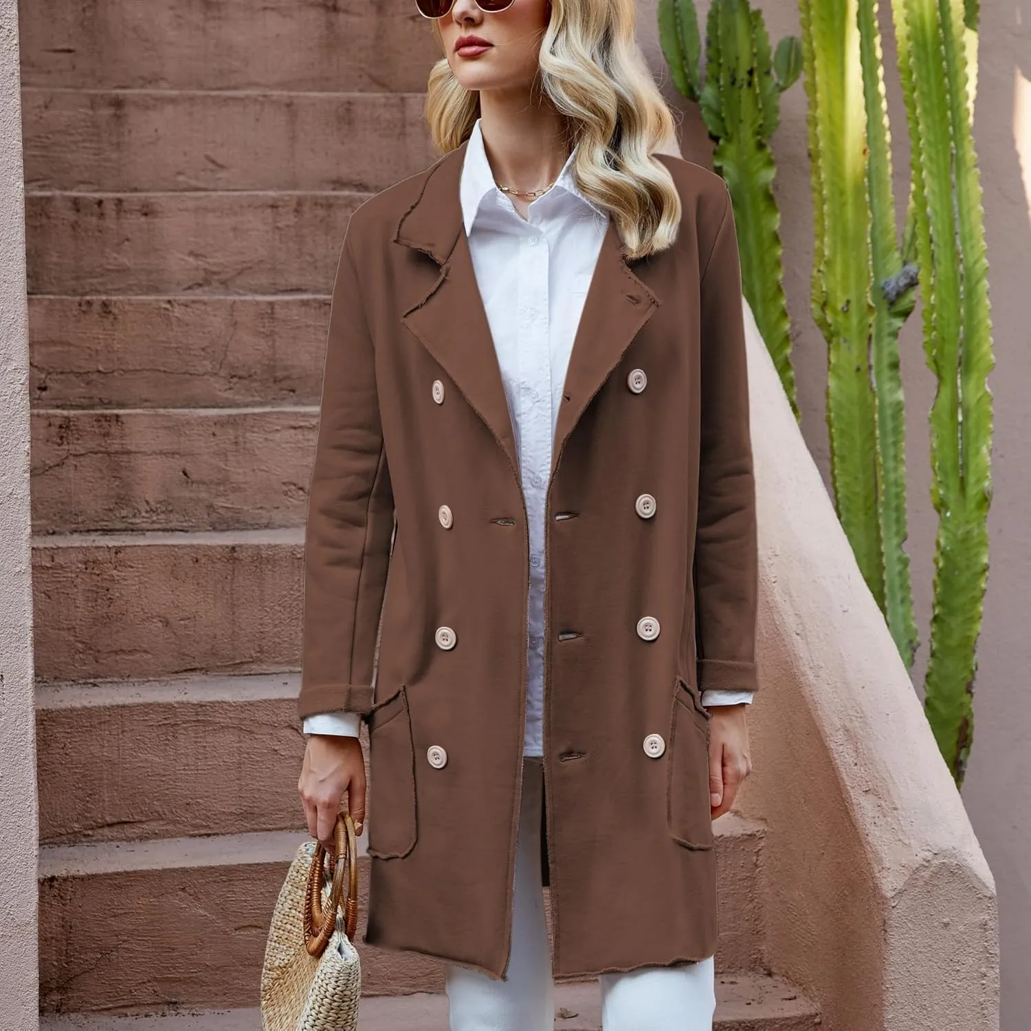 Ainangua Tipperary Trench Coat Women Double Breasted Lapel Long Coat Winter Fall Fashion Fleece Jacket