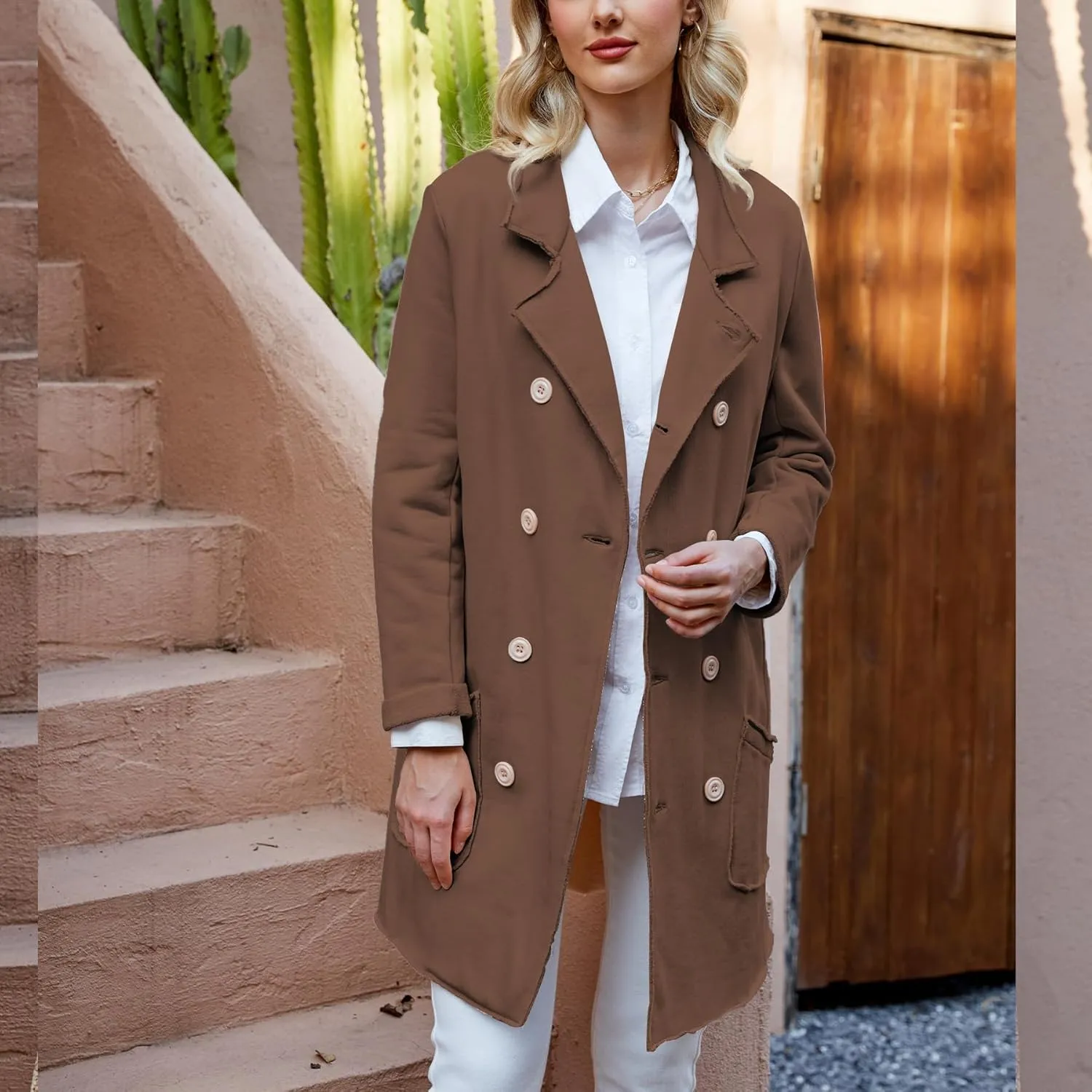 Ainangua Tipperary Trench Coat Women Double Breasted Lapel Long Coat Winter Fall Fashion Fleece Jacket