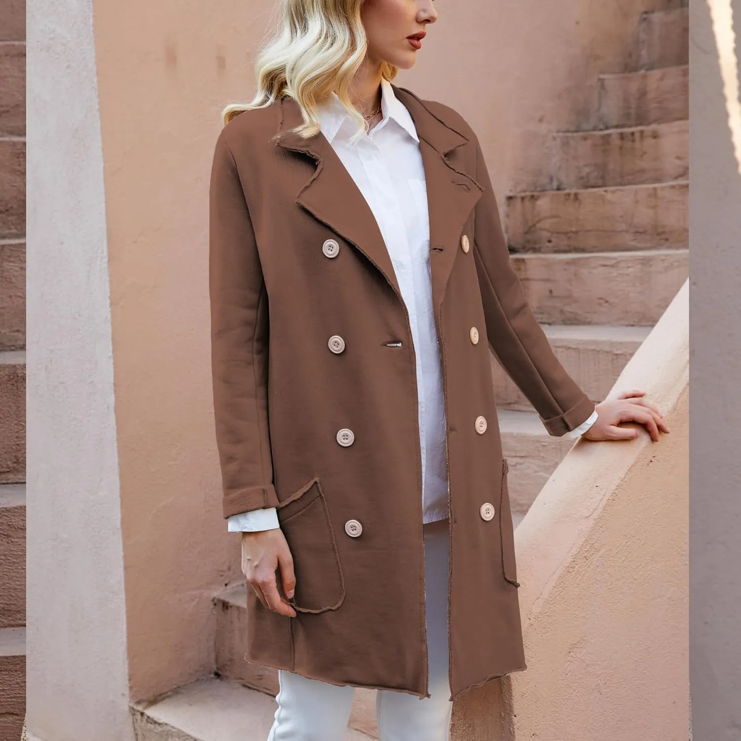 Ainangua Tipperary Trench Coat Women Double Breasted Lapel Long Coat Winter Fall Fashion Fleece Jacket