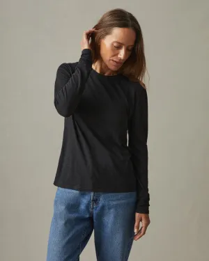 Airy Supima Boxy Long Sleeve Crew - Black