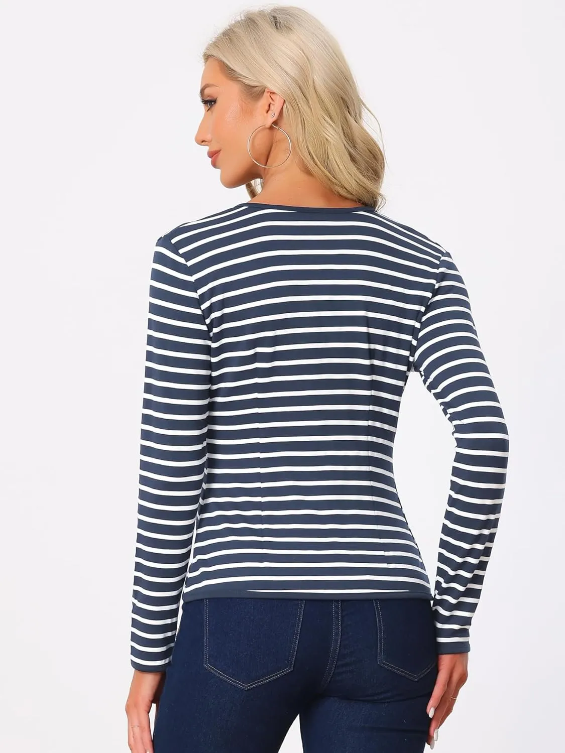 Allegra K Women's Notched Lapel Casual Work Office Striped Blazer