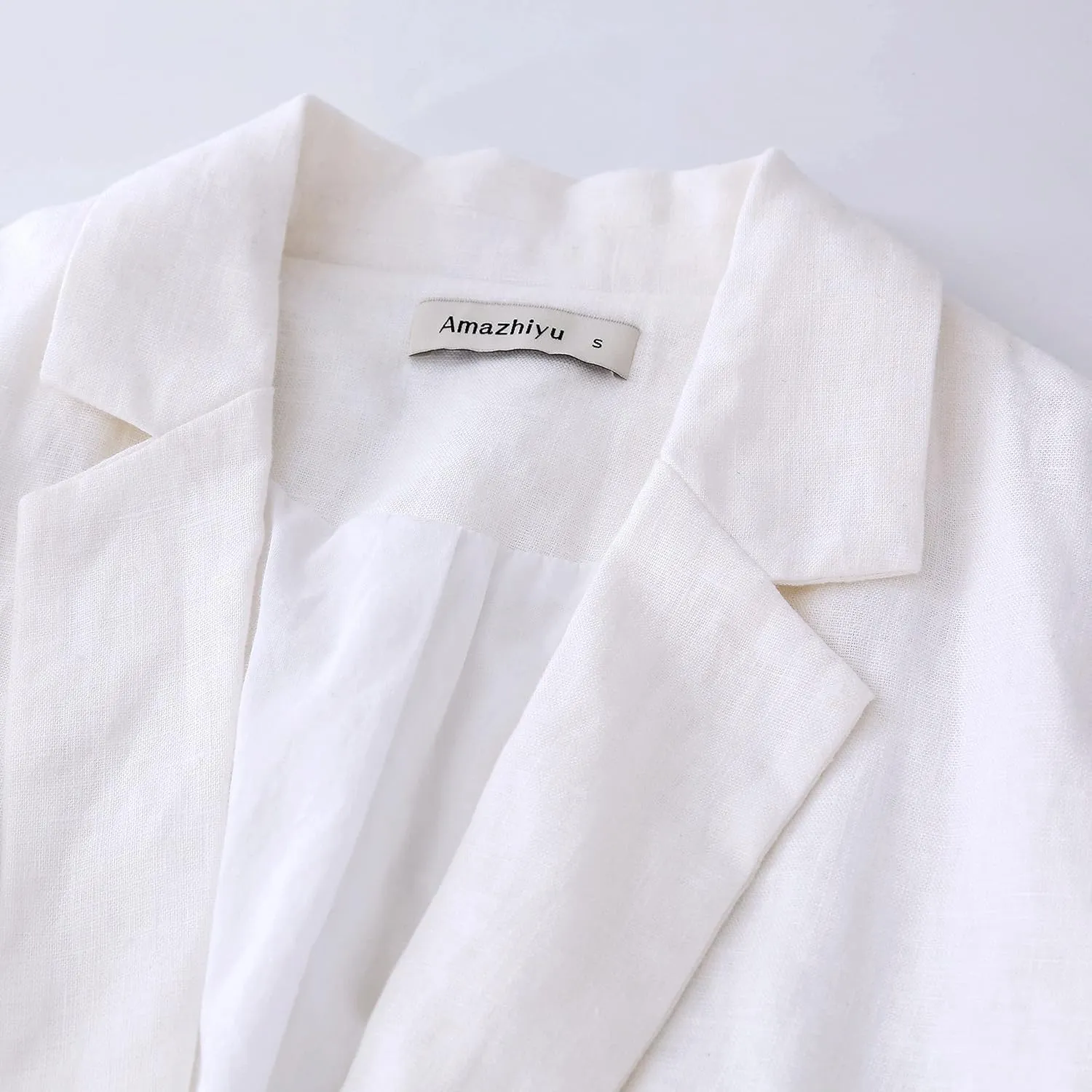 Amazhiyu Womens Pure Linen Long Sleeve Casual Office Blazer Jackets for Autumn