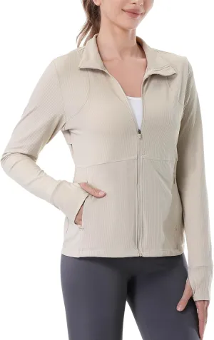 ANIVIVO Running Jackets for Women, Full Zip Workout Jacket Athletic Gym Sports Jacket with Zipper Pockets