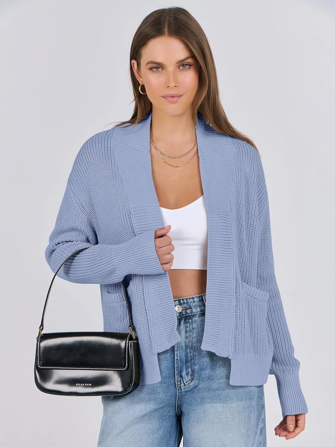 ANRABESS Women Jackets Sweaters Long Sleeve Open Front Loose Lightweight Knit Cropped Cardigan 2025 Spring Trendy Coats