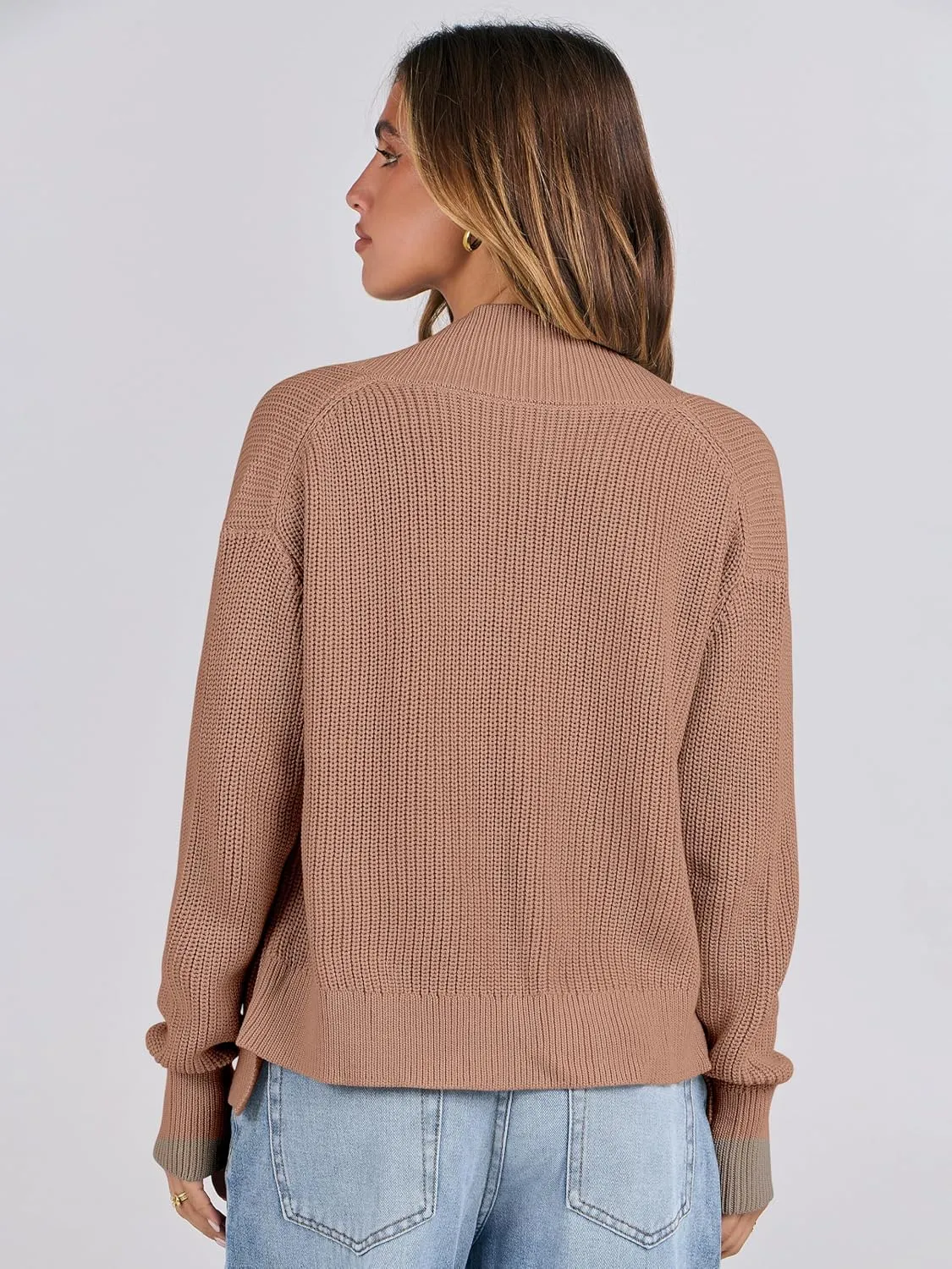 ANRABESS Women Jackets Sweaters Long Sleeve Open Front Loose Lightweight Knit Cropped Cardigan 2025 Spring Trendy Coats