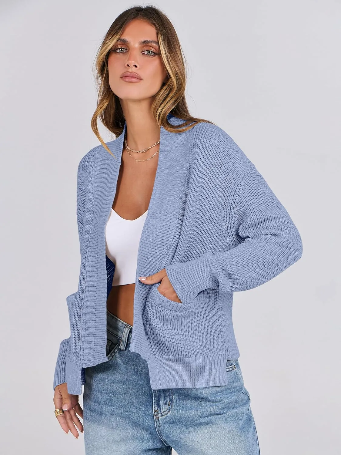ANRABESS Women Jackets Sweaters Long Sleeve Open Front Loose Lightweight Knit Cropped Cardigan 2025 Spring Trendy Coats