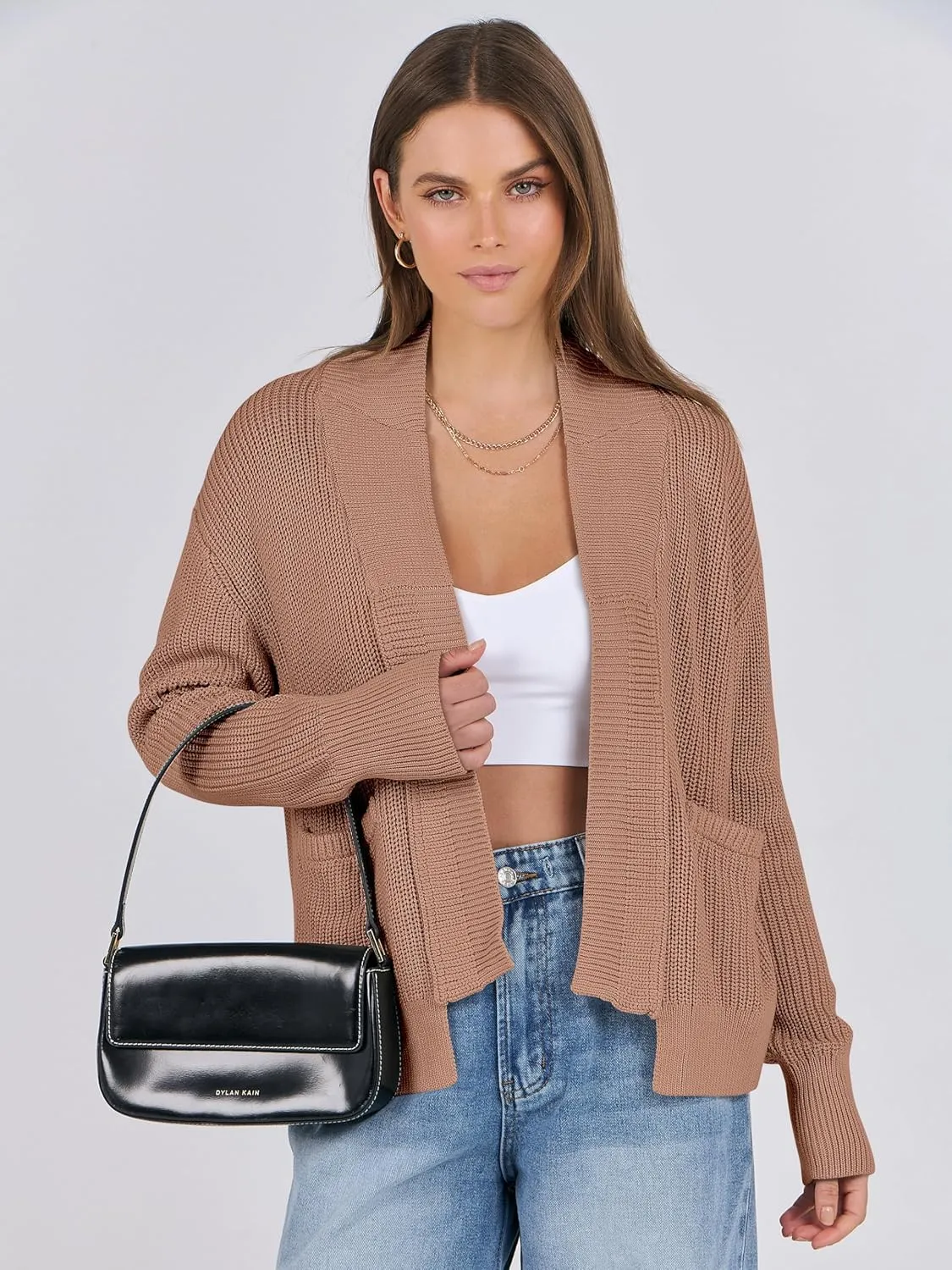 ANRABESS Women Jackets Sweaters Long Sleeve Open Front Loose Lightweight Knit Cropped Cardigan 2025 Spring Trendy Coats