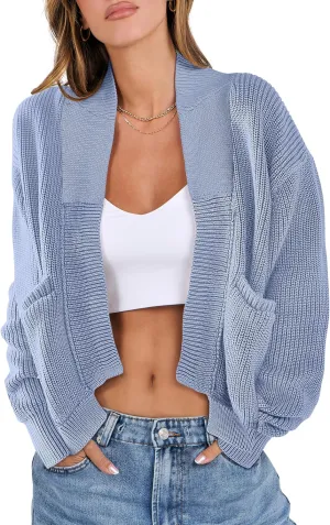 ANRABESS Women Jackets Sweaters Long Sleeve Open Front Loose Lightweight Knit Cropped Cardigan 2025 Spring Trendy Coats