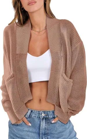 ANRABESS Women Jackets Sweaters Long Sleeve Open Front Loose Lightweight Knit Cropped Cardigan 2025 Spring Trendy Coats