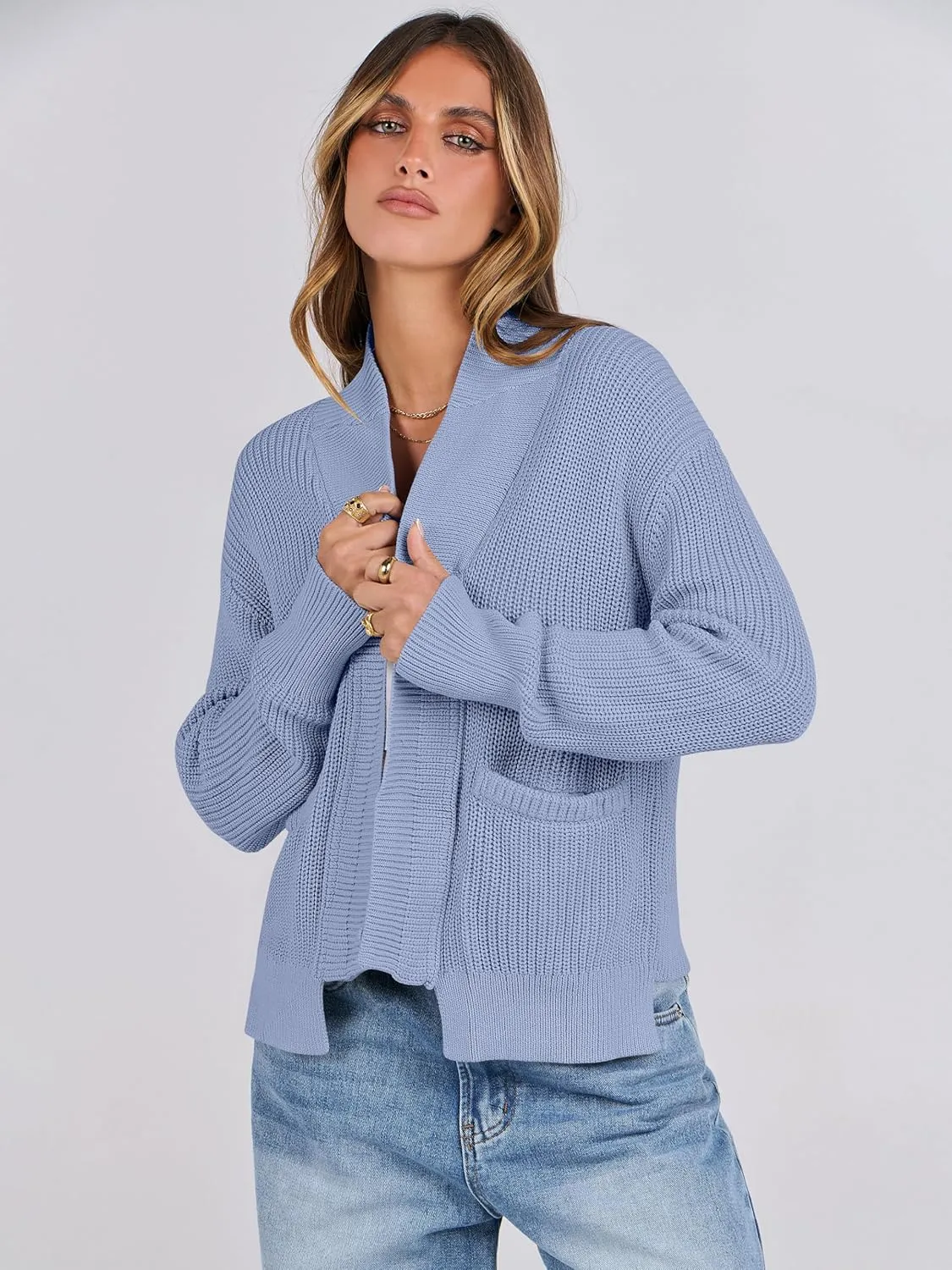 ANRABESS Women Jackets Sweaters Long Sleeve Open Front Loose Lightweight Knit Cropped Cardigan 2025 Spring Trendy Coats