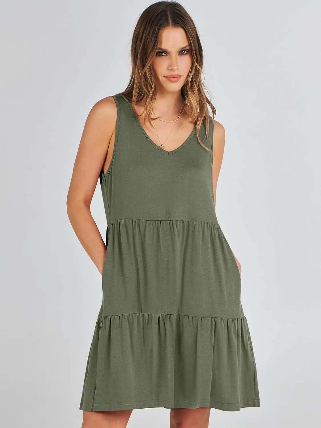 ANRABESS Womens Summer Casual Tank Dress Sleeveless V Neck T Shirt Sundress Flowy Tiered Swing Mini Beach Vacation Dresses