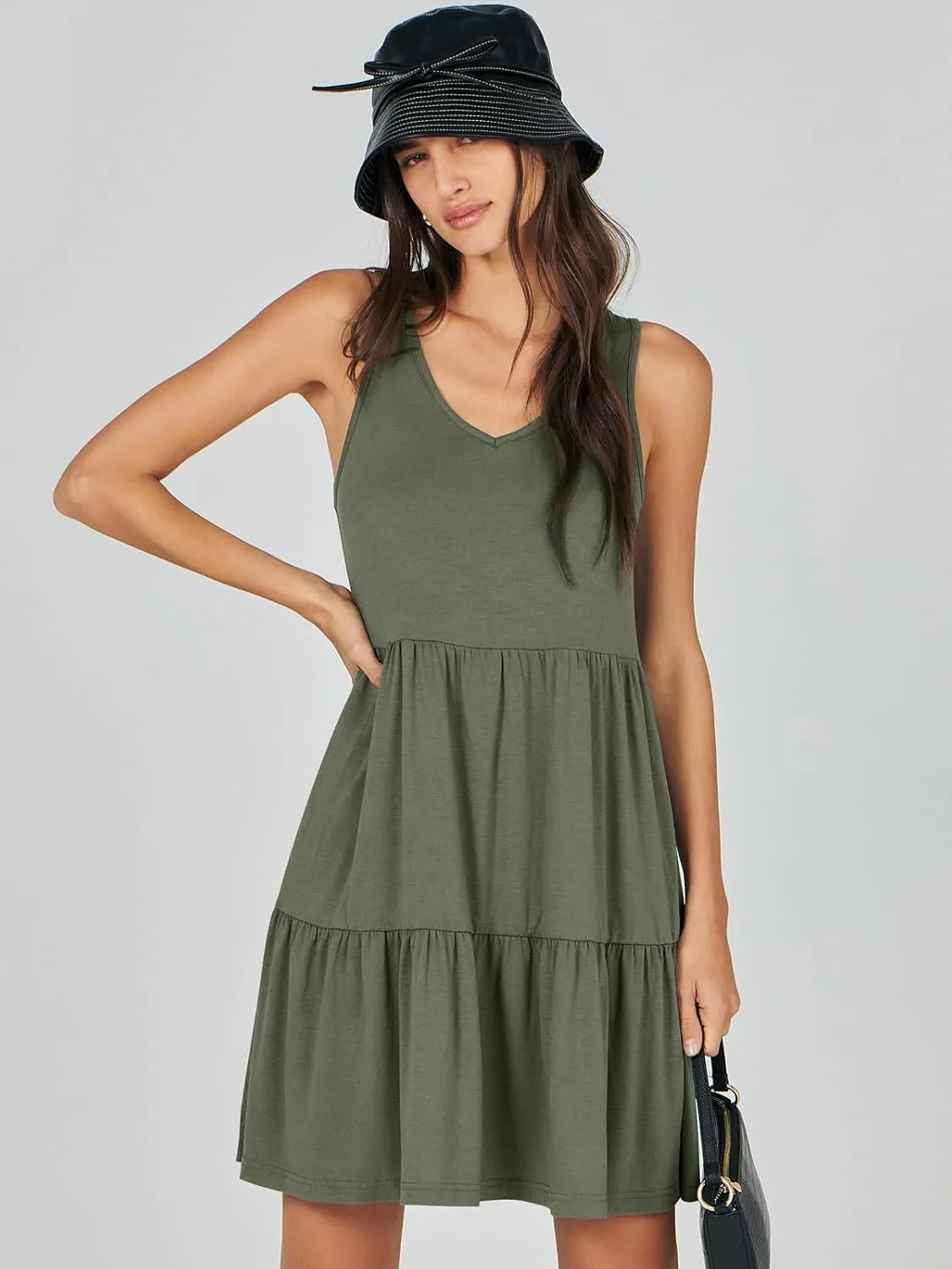 ANRABESS Womens Summer Casual Tank Dress Sleeveless V Neck T Shirt Sundress Flowy Tiered Swing Mini Beach Vacation Dresses