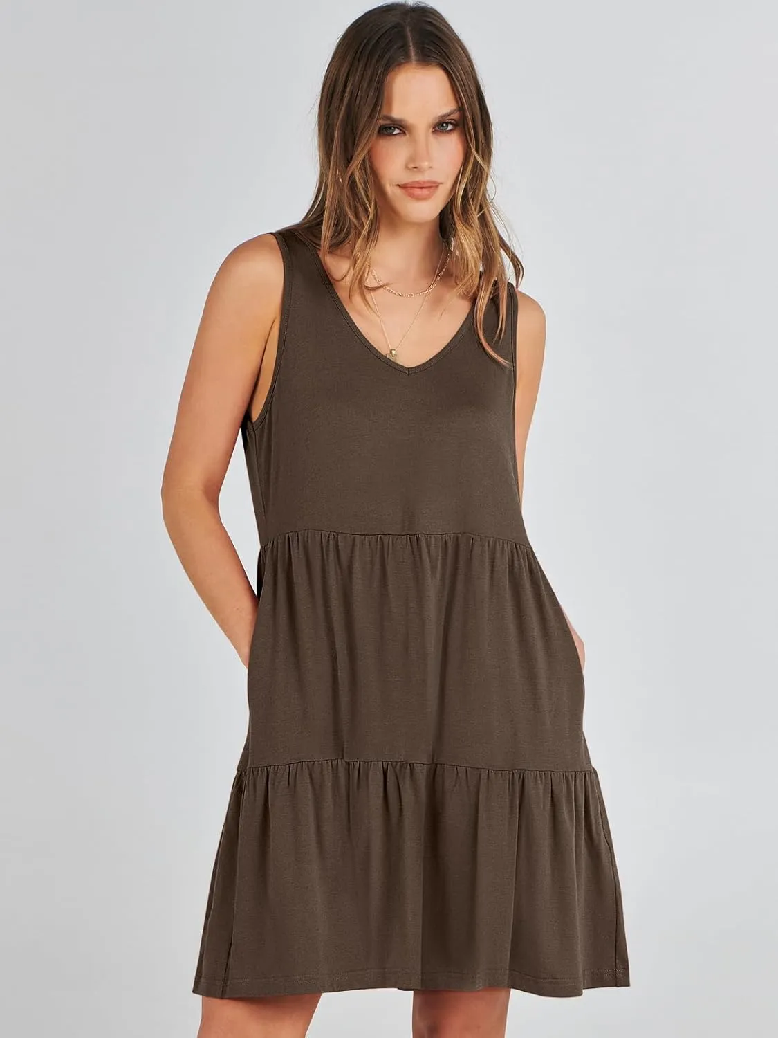 ANRABESS Womens Summer Casual Tank Dress Sleeveless V Neck T Shirt Sundress Flowy Tiered Swing Mini Beach Vacation Dresses