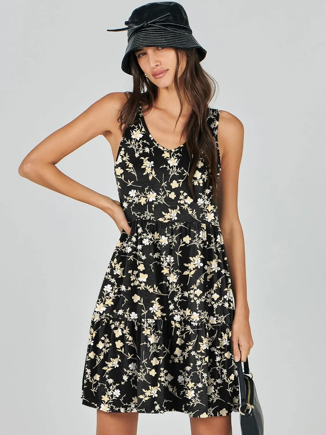 ANRABESS Womens Summer Casual Tank Dress Sleeveless V Neck T Shirt Sundress Flowy Tiered Swing Mini Beach Vacation Dresses