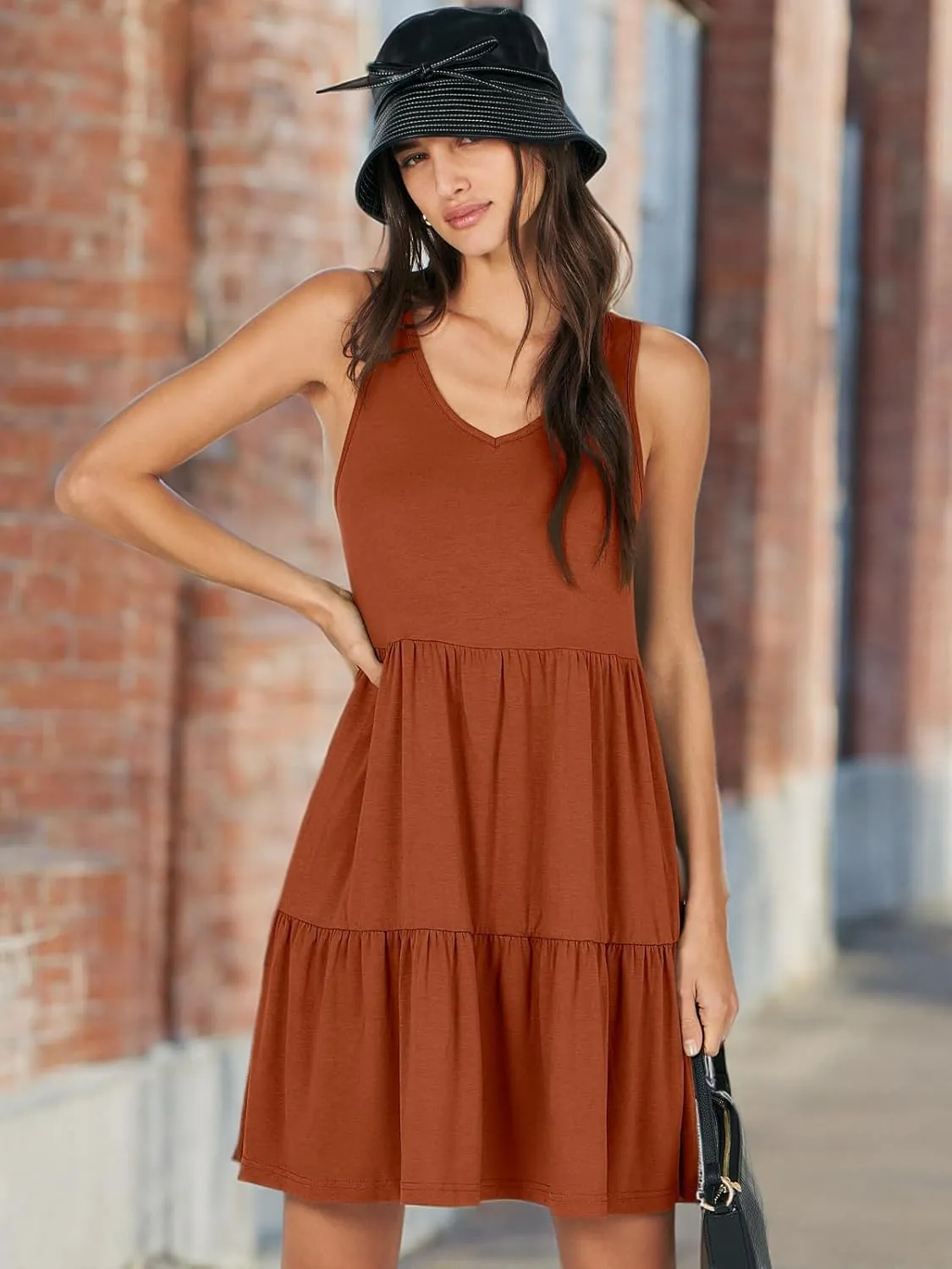 ANRABESS Womens Summer Casual Tank Dress Sleeveless V Neck T Shirt Sundress Flowy Tiered Swing Mini Beach Vacation Dresses