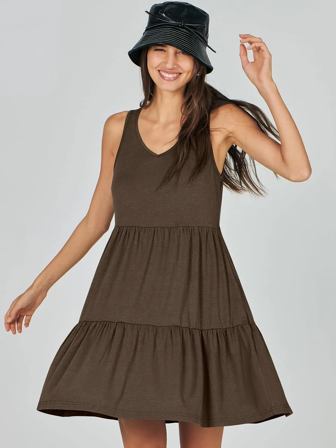 ANRABESS Womens Summer Casual Tank Dress Sleeveless V Neck T Shirt Sundress Flowy Tiered Swing Mini Beach Vacation Dresses