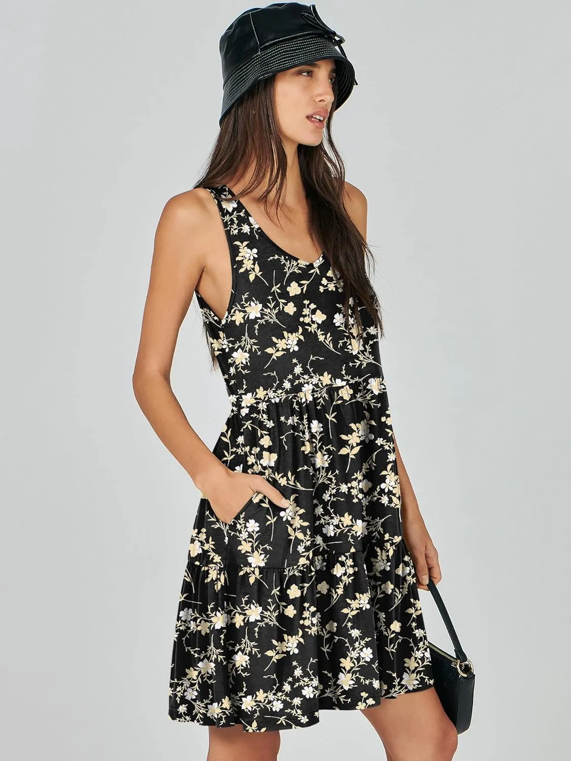 ANRABESS Womens Summer Casual Tank Dress Sleeveless V Neck T Shirt Sundress Flowy Tiered Swing Mini Beach Vacation Dresses