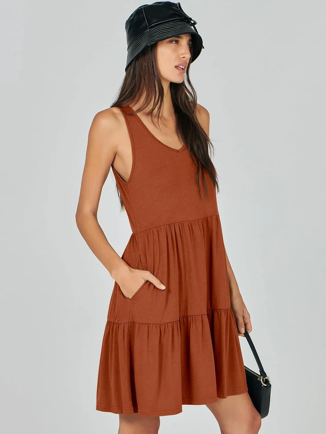 ANRABESS Womens Summer Casual Tank Dress Sleeveless V Neck T Shirt Sundress Flowy Tiered Swing Mini Beach Vacation Dresses