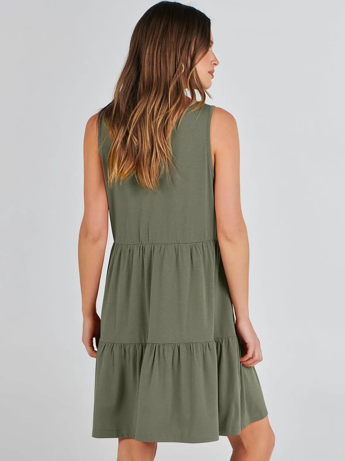 ANRABESS Womens Summer Casual Tank Dress Sleeveless V Neck T Shirt Sundress Flowy Tiered Swing Mini Beach Vacation Dresses