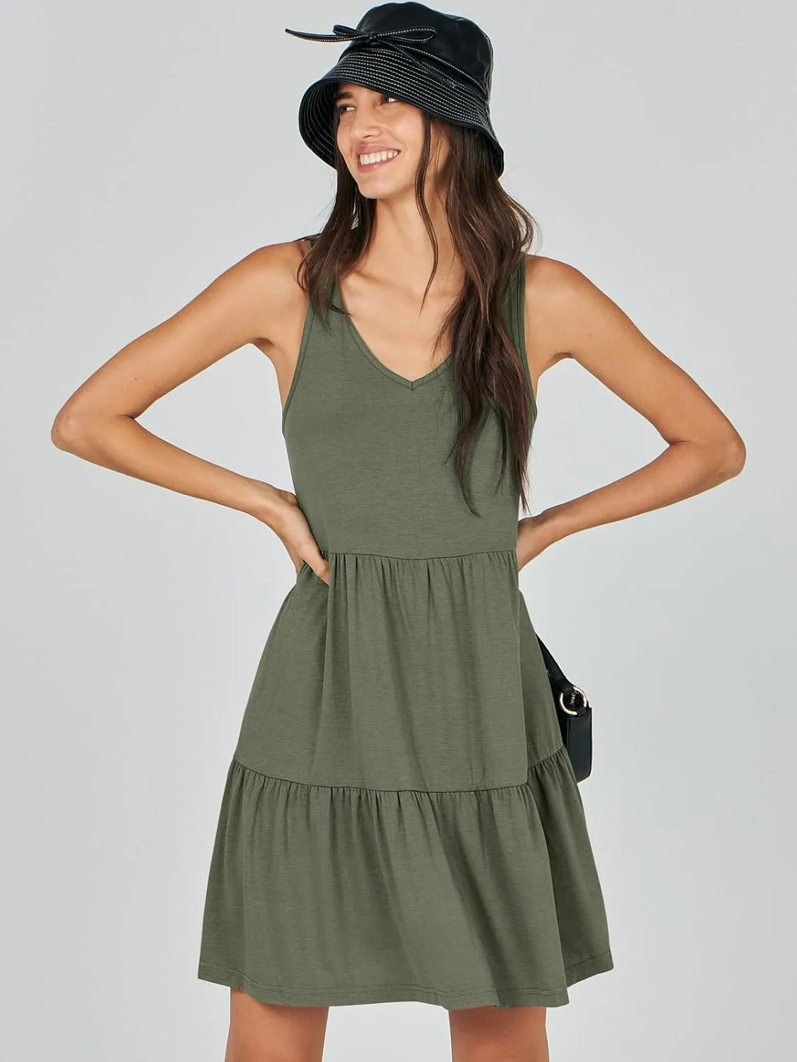 ANRABESS Womens Summer Casual Tank Dress Sleeveless V Neck T Shirt Sundress Flowy Tiered Swing Mini Beach Vacation Dresses