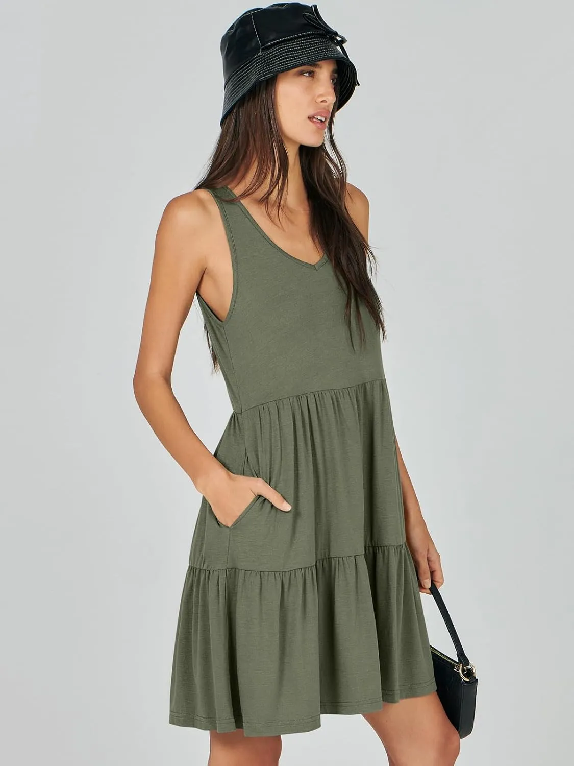 ANRABESS Womens Summer Casual Tank Dress Sleeveless V Neck T Shirt Sundress Flowy Tiered Swing Mini Beach Vacation Dresses