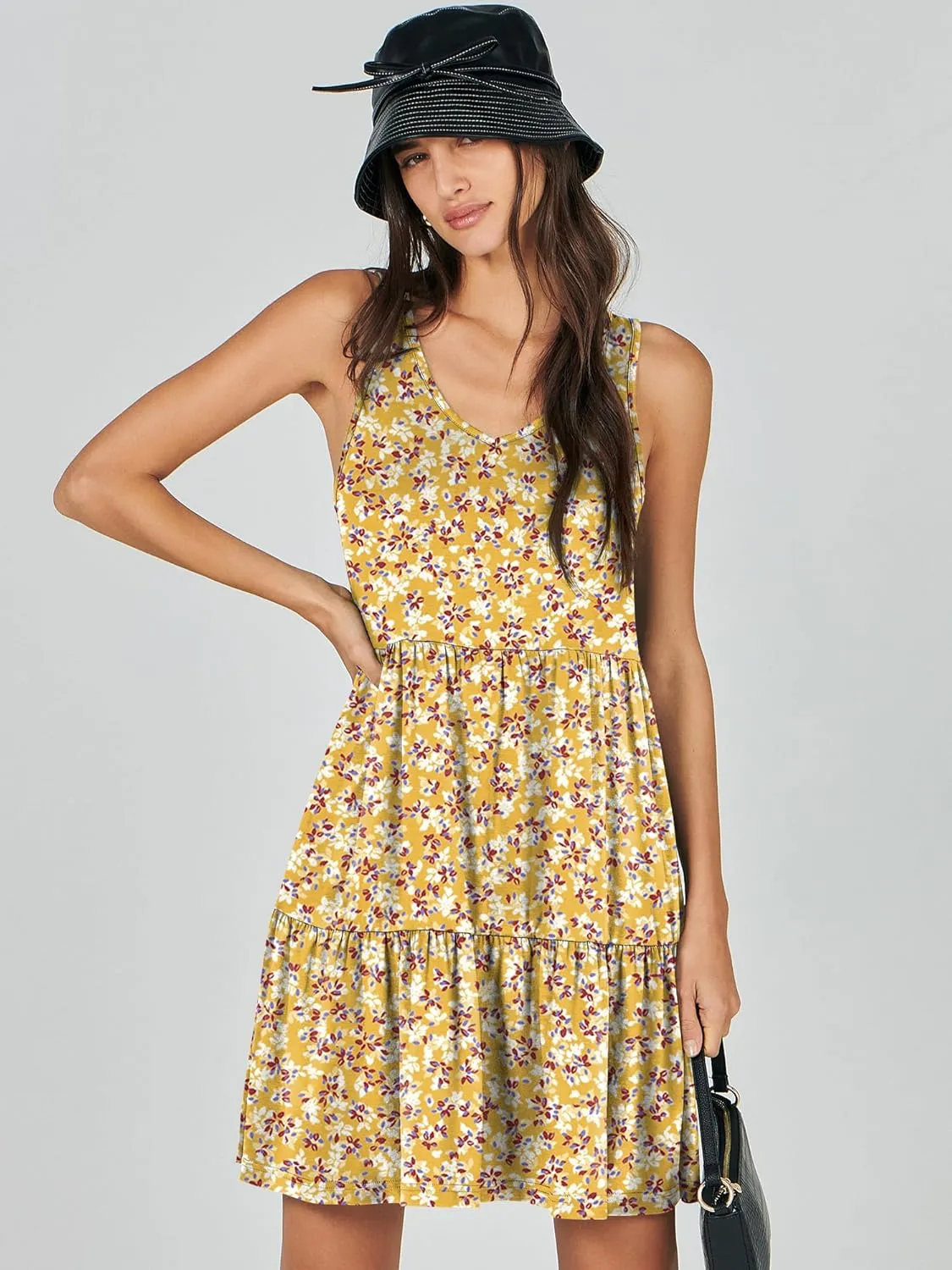 ANRABESS Womens Summer Casual Tank Dress Sleeveless V Neck T Shirt Sundress Flowy Tiered Swing Mini Beach Vacation Dresses