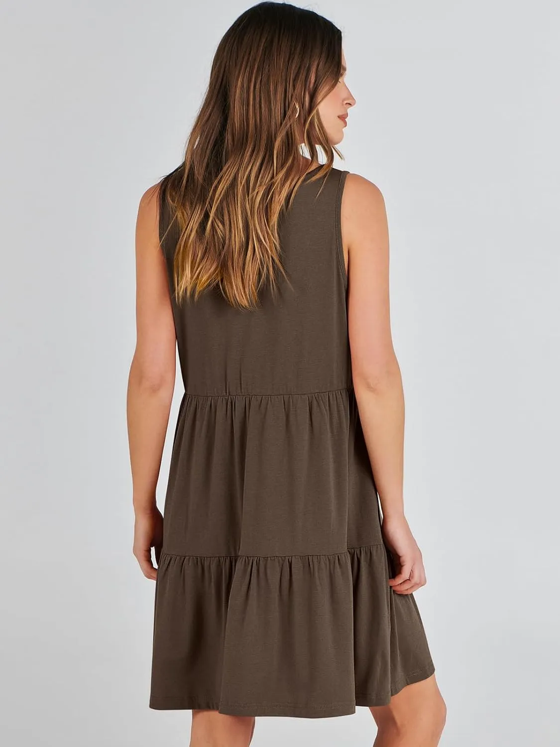 ANRABESS Womens Summer Casual Tank Dress Sleeveless V Neck T Shirt Sundress Flowy Tiered Swing Mini Beach Vacation Dresses